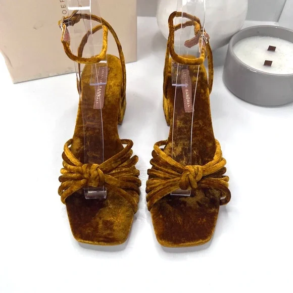 Loeffler Randall Renee-VL Knot Heel Velvet Sandal Ochre Women 6.5B Anthropologie - Picture 6 of 11
